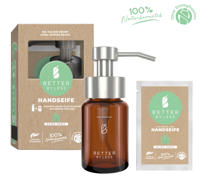 Håndsæbe - startsæt - aloe vera glasflaske / sølv pumpehoved