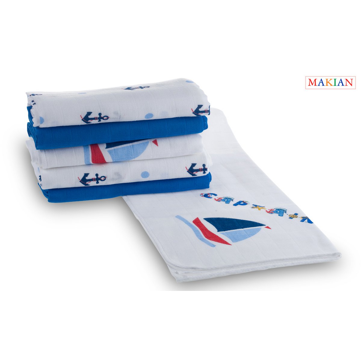 Makian Hydrophile Windeln-80x80cm-6er Set-Öko-Tex geprüft-100% Baumwolle-Blau/Captain