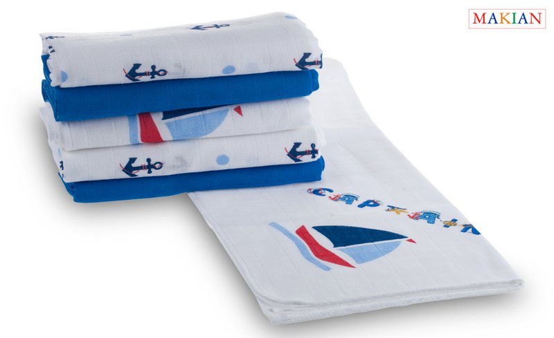Makian Hydrophilic Diapers-80x80cm-Set of 6 pieces-Oeko-Tex tested-100% Cotton-Blue/Captain