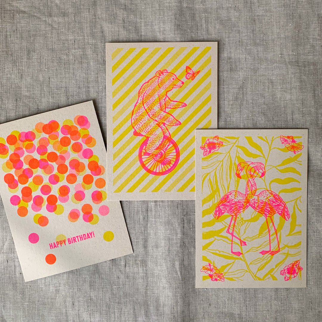 Postcard / Confetti / Happy Birthday! / Riso printing