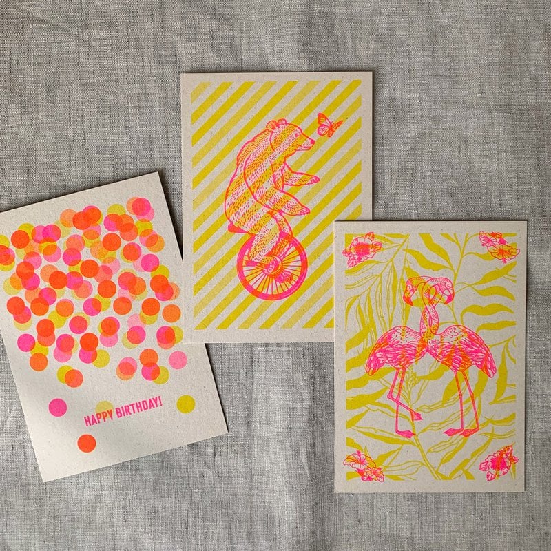 Postkarte / Konfetti / Happy Birthday! / Riso-Druck