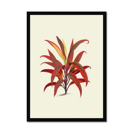 A vibrant, abstract wall art print featuring a striking arrangement of red and yellow leaves or foliage against a neutral background. The image has a modern, botanical aesthetic that would complement a variety of interior design styles.
