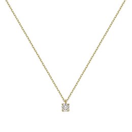 A delicate gold chain necklace with a single diamond pendant. The diamond is set in a prong setting, creating a classic and elegant look.