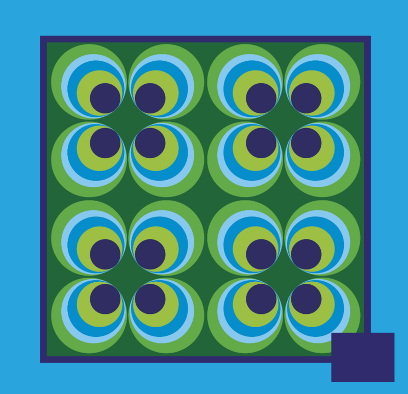 PRE ORDER NOV Schoudertas vierkant Retro cirkels groen blauw