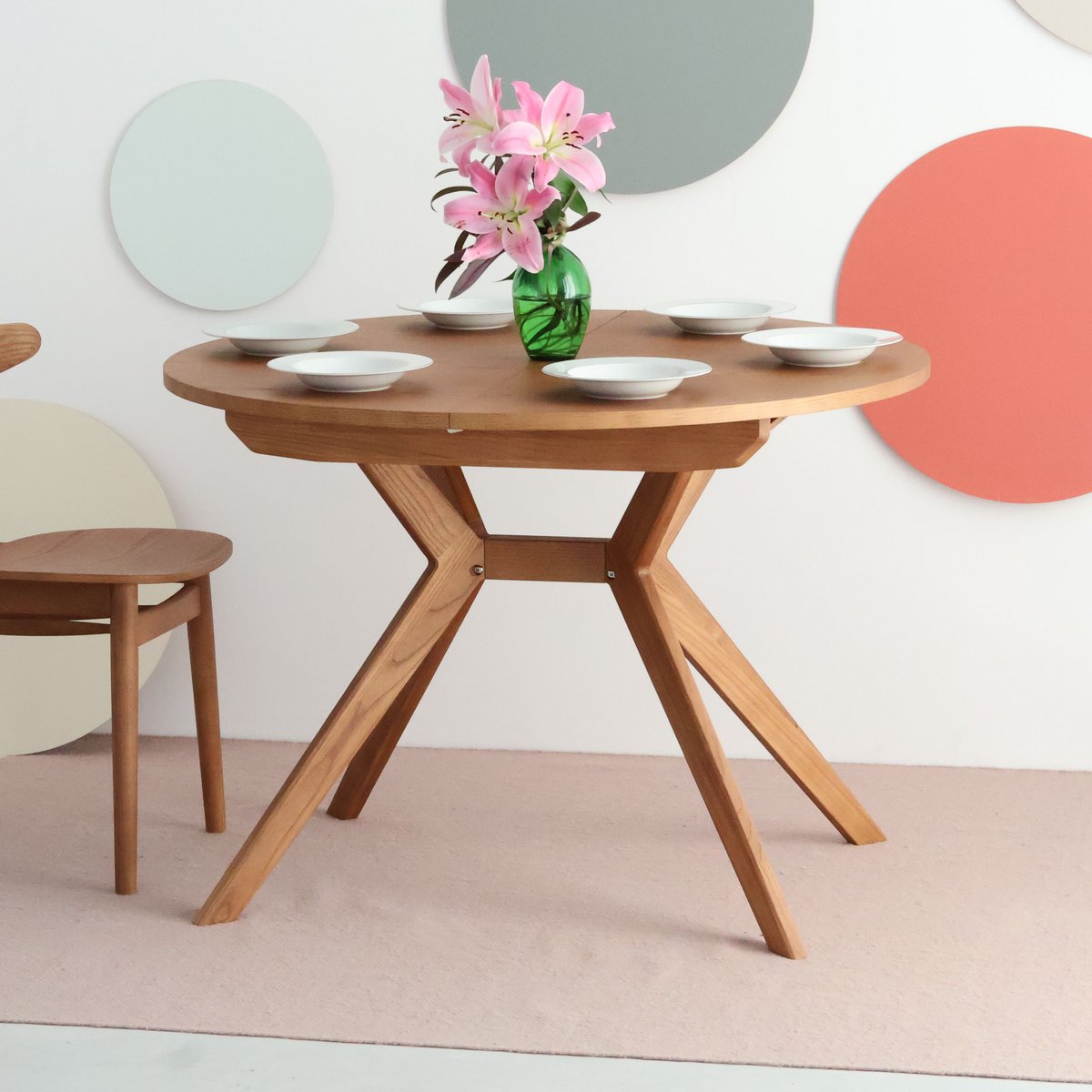 Round extendable dining table Biju veneered