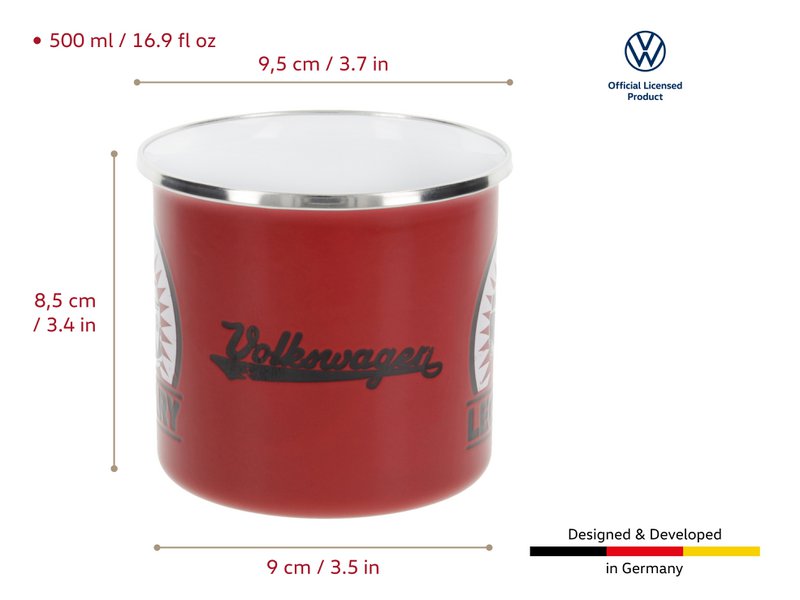 Volkswagen VW T1 Bus Emaljekrus 500ml i gaveæske - Vintage/Rød