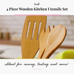 4 Piece Wooden Kitchen Cooking Set Cherry Wood