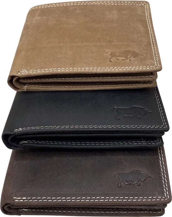 Arrigo men's wallet in Billfold model of cognac-colored buffalo leather
