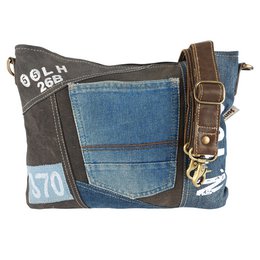 Sac à bandoulière durable Sunsa pour femmes. Sac à bandoulière fabriqué à partir de jeans recyclés et de toile (toile). Sac à main style rétro vintage. Sac bandoulière pour femme.