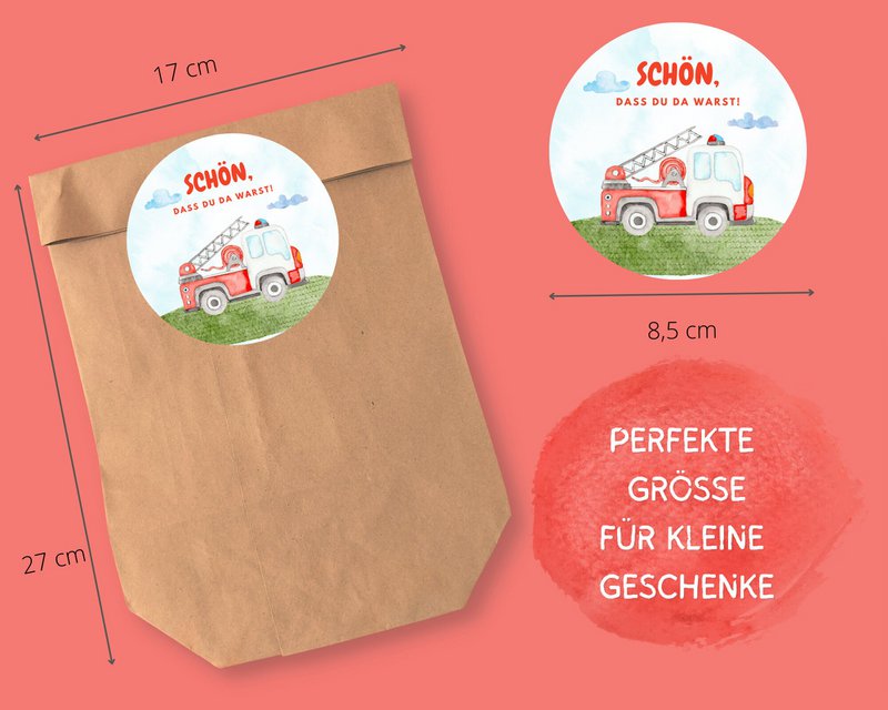 Fire brigade giveaway bags with stickers - fire brigade guest gift bag for fire brigade children's birthday parties