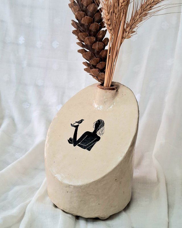 Florero | Flores secas frescas de papel maché hechas a mano, ligeras