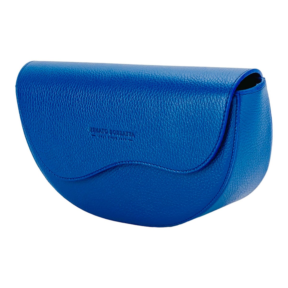 RB1027CH | Kvinders afrundet crossbody-taske i ægte læder Made in Italy. Aftagelig og justerbar skulderrem i læder. Poleret nikkeltilbehør - Kongeblå farve - Mål: 25 x 15 x 9 cm