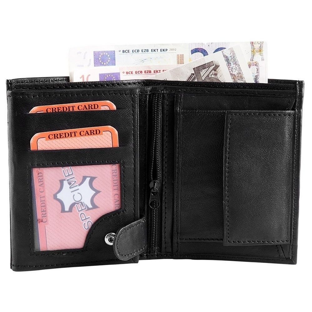 Portafoglio da uomo SteinMeister realizzato in vera pelle di colore nero. Formato 10×12 cm.