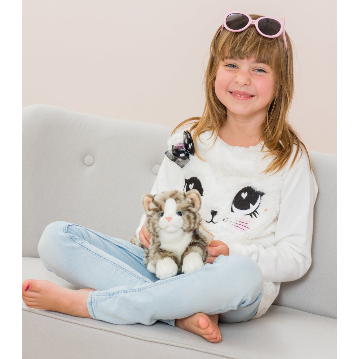 Cat lying gray 20 cm - plush toy - stuffed animal