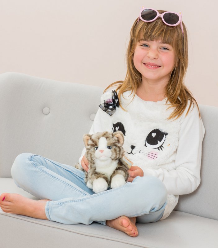 Cat lying gray 20 cm - plush toy - stuffed animal