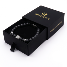 Pulsera de hombre de ÓNIX NEGRO con cabeza de LEOPARDO plateada