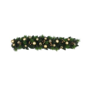 LED-Weihnachtsranke "NOEL" Außen-Deko aus Metall und Kunststoff in Grün und Gold, mit fest verbauten LEDs
