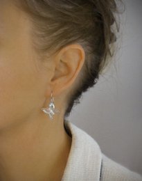 Rhodium plated butterfly earrings with charms