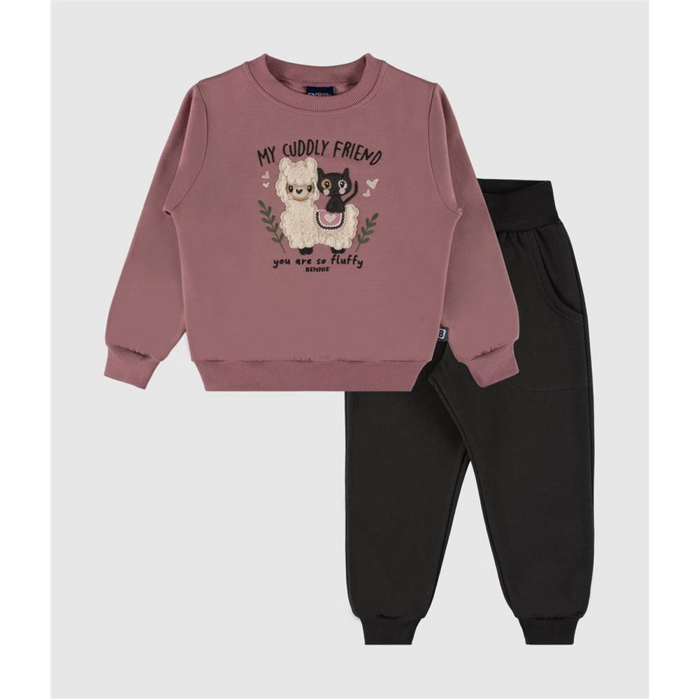 Buntes, mit Lama besticktes Schwester-Fleece-Set