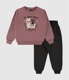Buntes, mit Lama besticktes Schwester-Fleece-Set