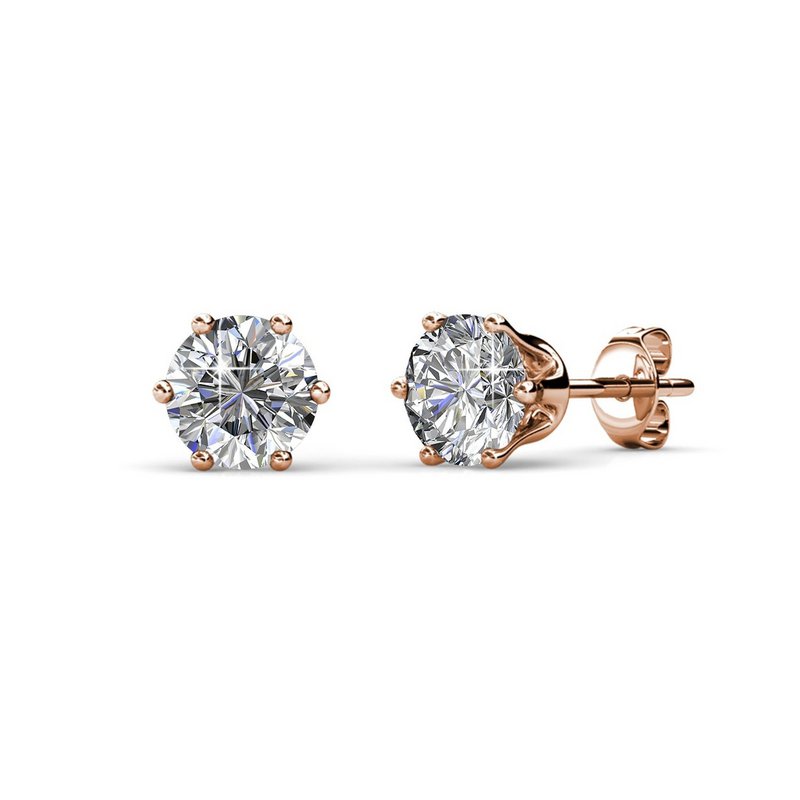Solitaire M oorbellen - rosé goud en kristal