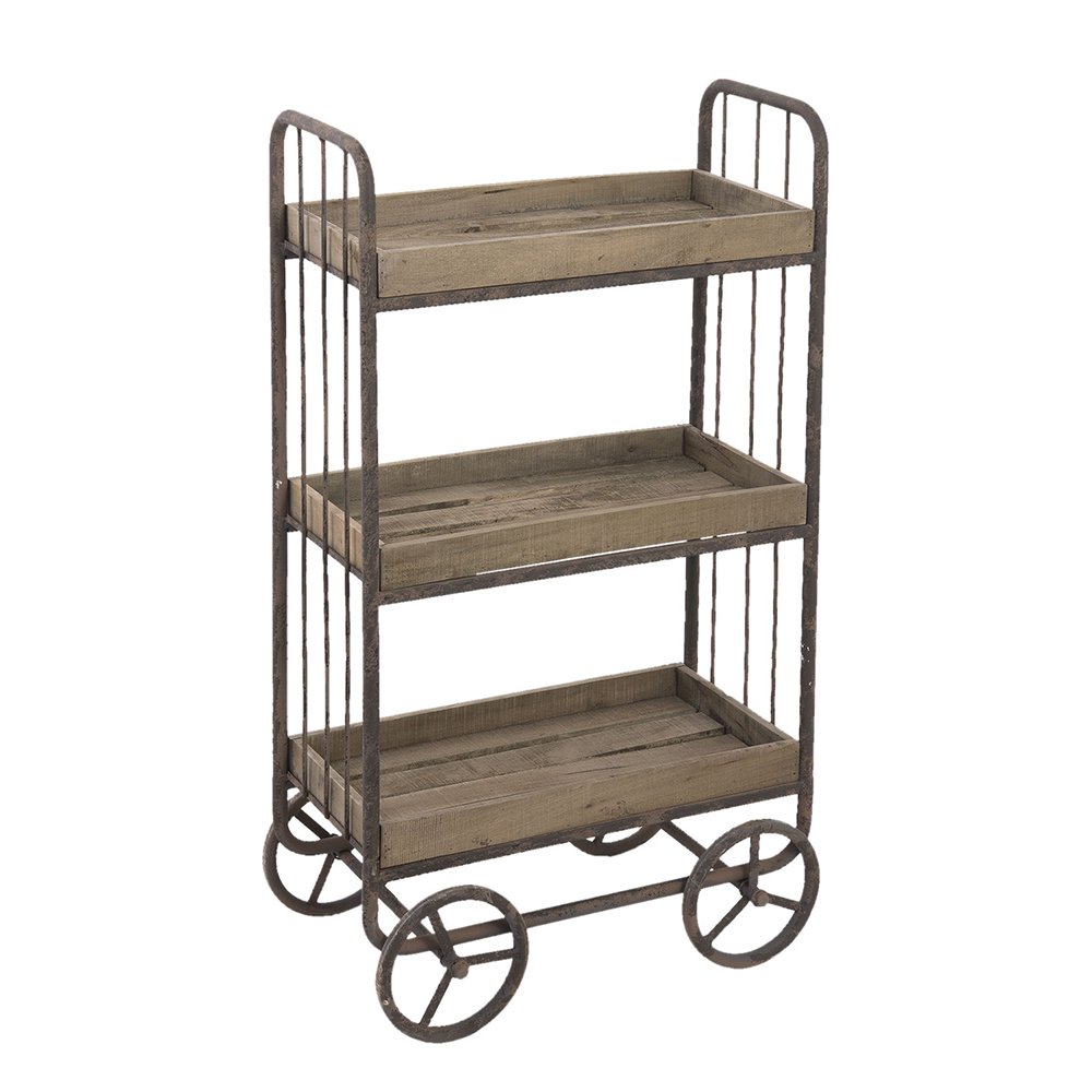 Keukentrolley Bruin, Hout en IJzer 51x26x94 cm