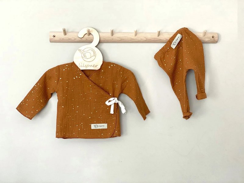 100%, mussola biologica certificata Oeko Tex Completo per bebè: leggings e top avvolgente, taglia: 52-64, 68-74