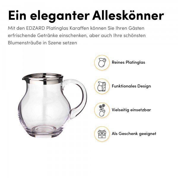 EDZARD kande Olivia, håndblæst krystalglas med platinkant, højde 17 cm, kapacitet 1,5 liter