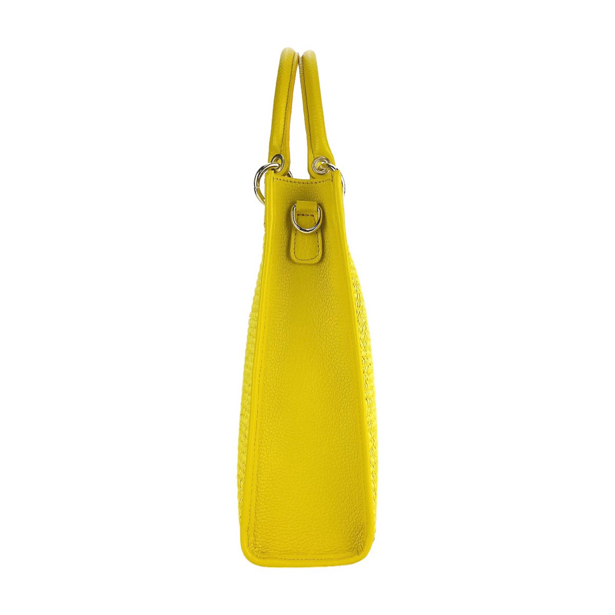 RB1026R | Verticale dameshandtas van echt leer en stro, gemaakt in Italië. Afneembare en verstelbare lederen schouderband. Accessoires van gepolijst goud - gele kleur - afmetingen: 24 x 29 x 9 cm