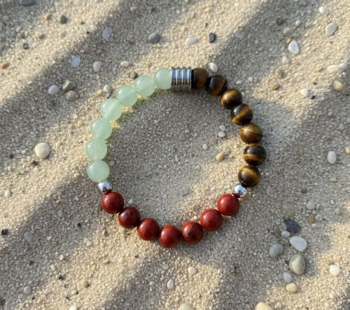Women's bracelet Triple Power 8 mm with Aventurine, Red Jasper and Tiger's Eye