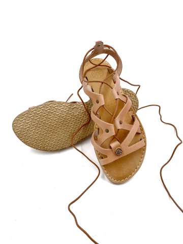 Dames Lace Up Gladiator Sandalen, Leren Sandalen voor Dames, Gladiator Griekse Sandalen, Platte Leren Schoenen, Beige Leren Sandalen voor Dames