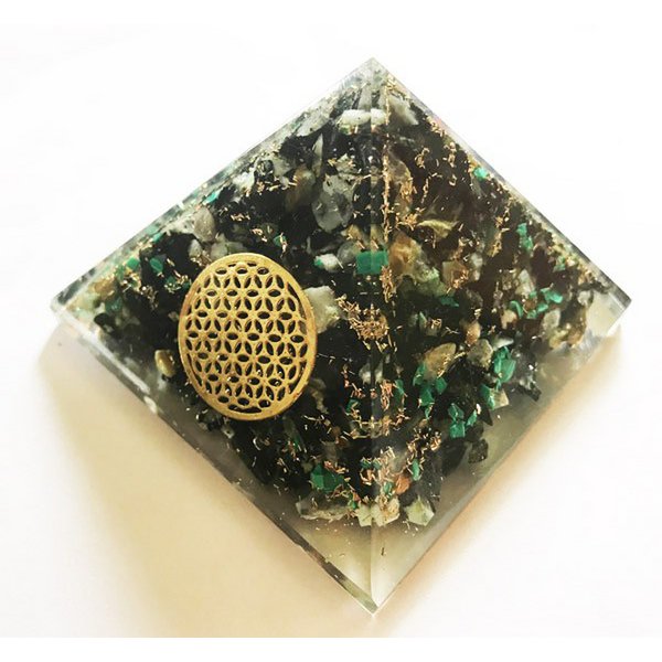 Small Orgonite Pyramide Chrysocolla Flower of Life