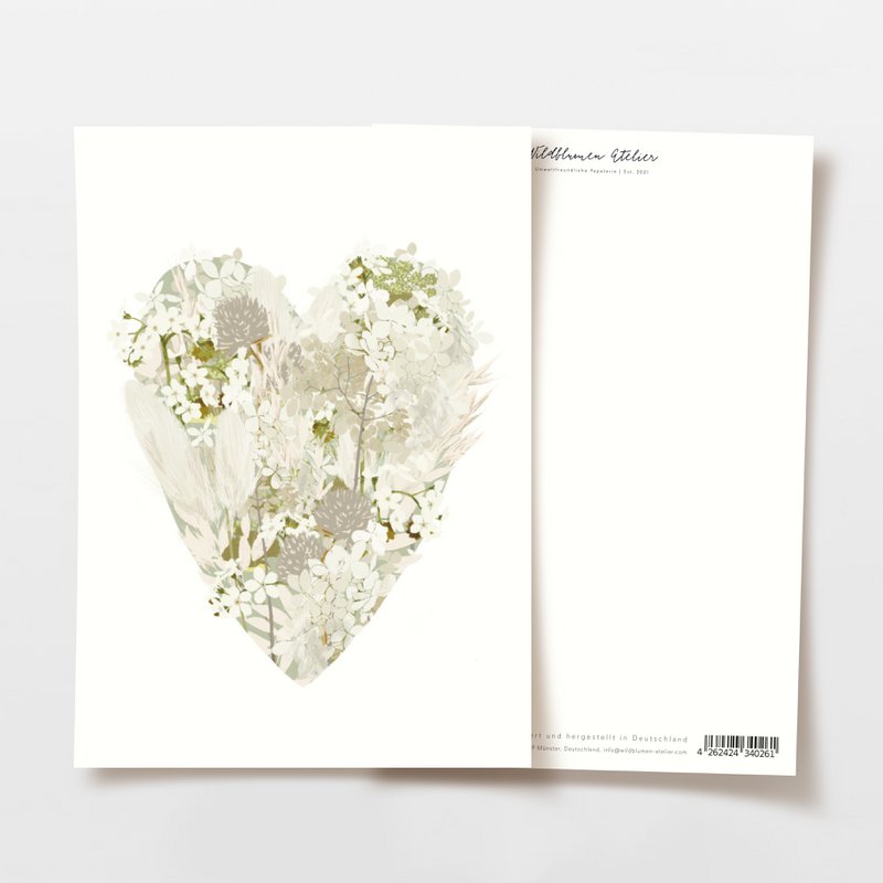 Postcard heart made of cream-colored flowers