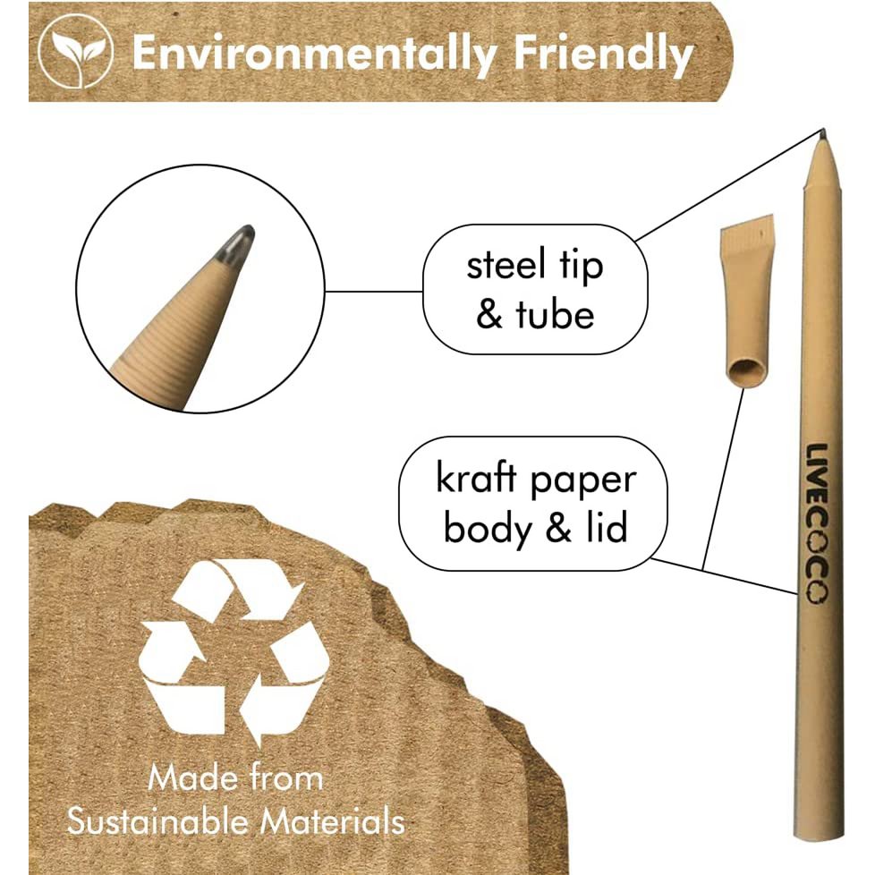 Stylos à billes en papier bleu encre - 24 pack