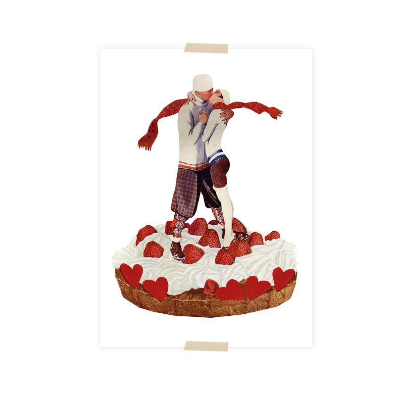 Postkartencollage auf Sahnetorte