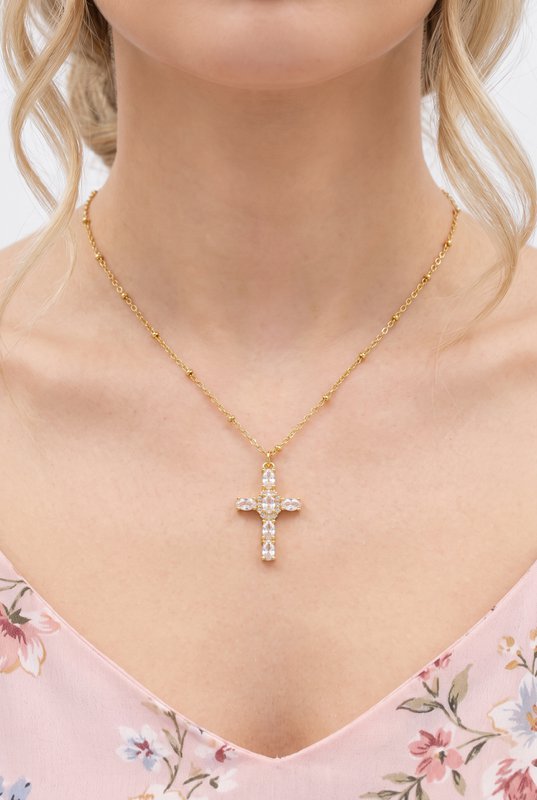 Collier croix à pierre en acier inoxydable