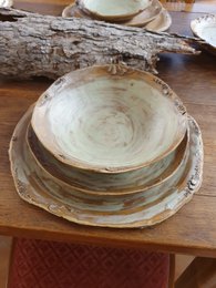 Grande assiette élégante, environ 33 cm (intérieur 28 cm = également PLAQUE À PIZZA) plate, environ Vaisselle, fait main, grès, unique, assiette, blanc crème, mat