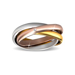 Bague 3 Royaumes Argenté, Doré, Or Rose et Cristal