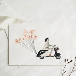Wenskaart · Bruidsscooter