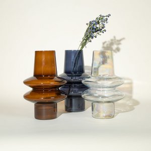 Vase | Handcrafted Rippled Finishes Brown Grey | Glass