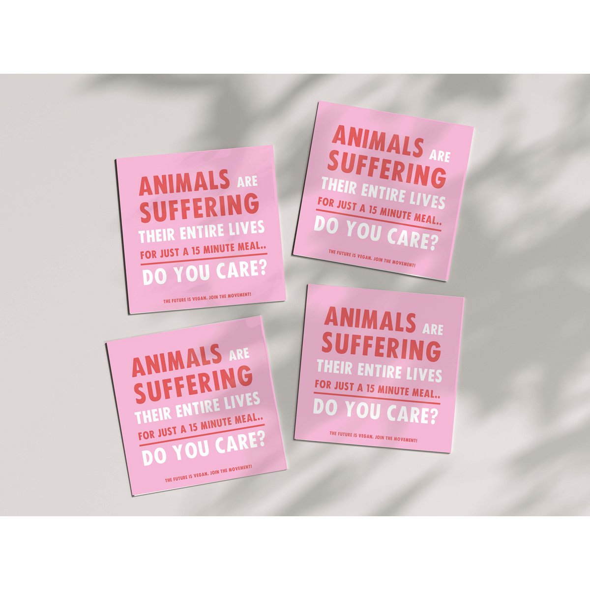 Veganistische stickers voor binnen en buiten 'Dieren lijden, kan het je iets schelen?'