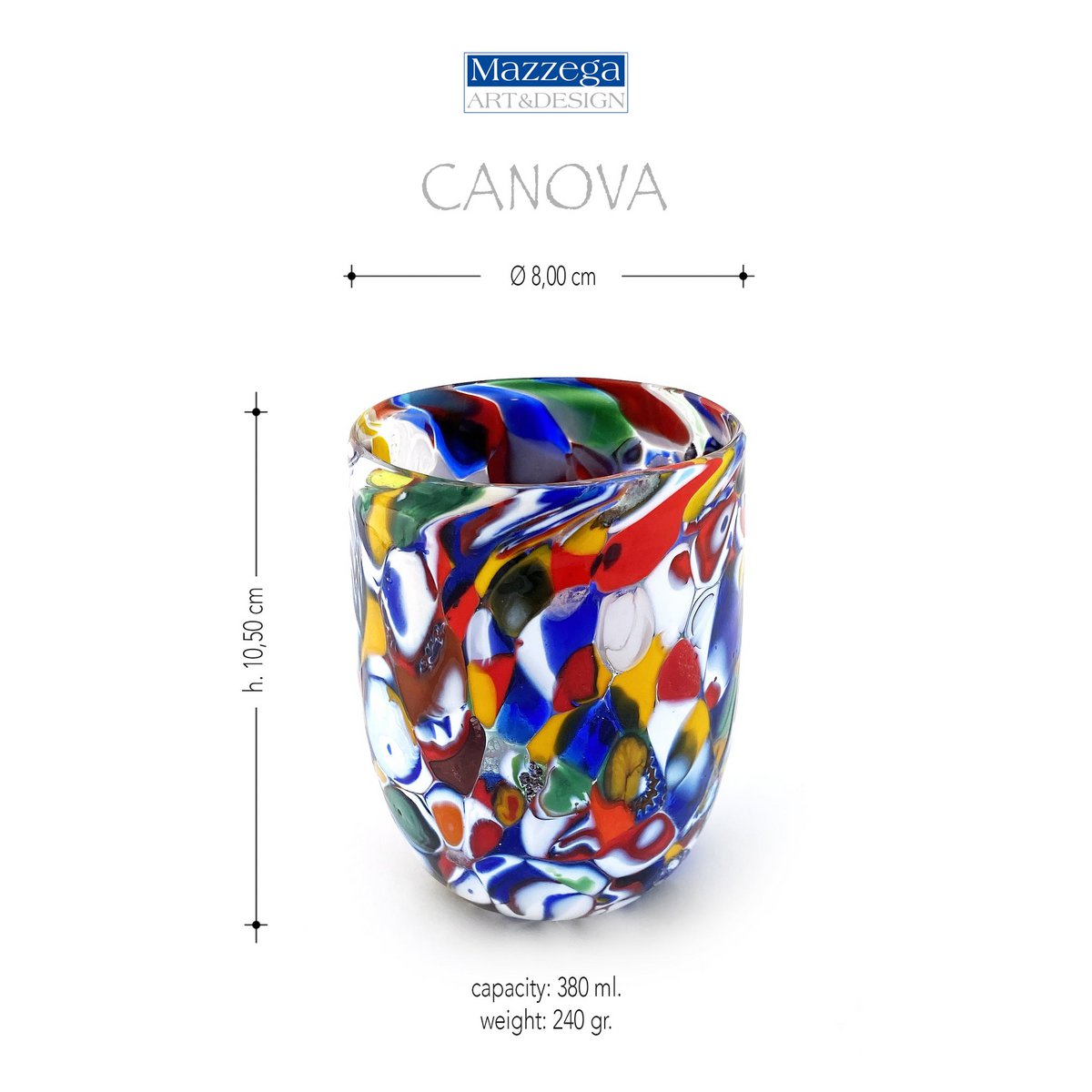 Bicchieri Canova in vetro di Murano, realizzati nell'isola di Murano, soffiati e lavorati a mano da maestri Vetrai - SPECIAL EDITION - 380 ml.