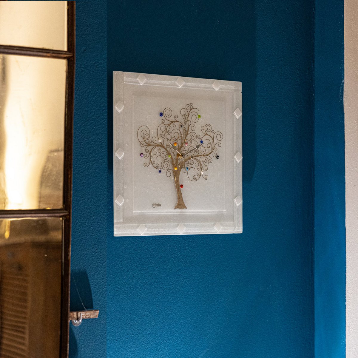 Vierkante muurhorloge in Murano Glass, voorkeurscadeau -idee, gouden gouden decoratie