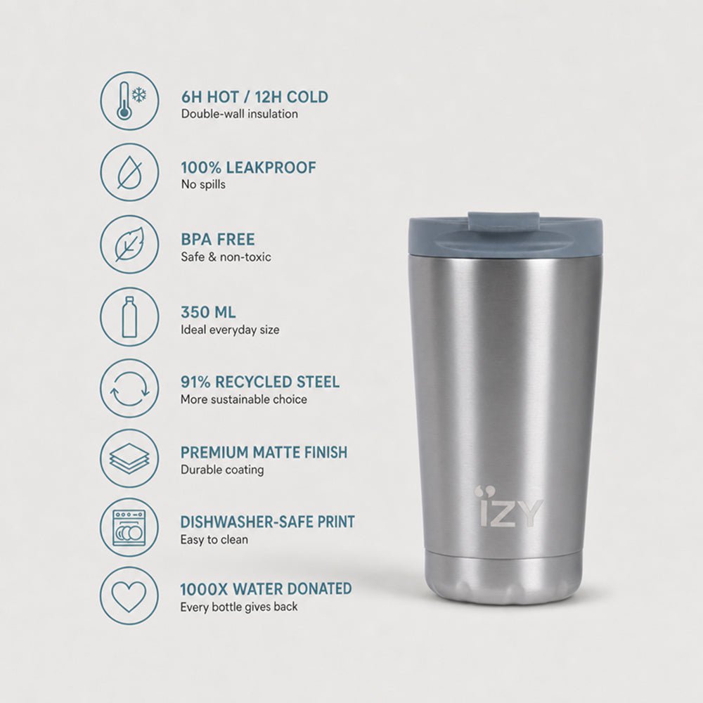Izy Thermos Tasse - Silber - 350 ml to -go isolierter Kaffeetasse