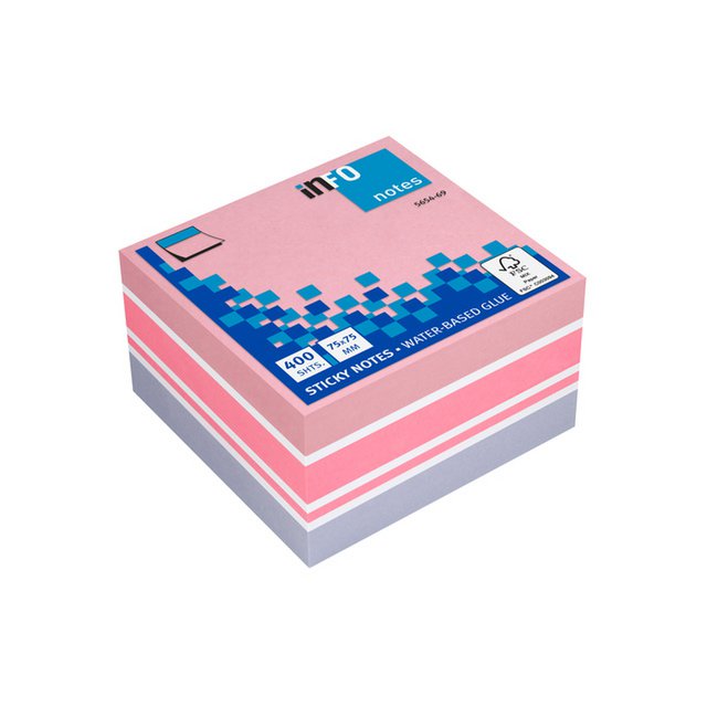 Info notes 75x75mm assorti blok a 400 vel roze, wit, paars