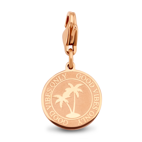 CO88 Collection Charms 8CH 00003 Stalen hanger - 15 mm - Bedel - Rond - Palmboom - Roségoudkleurig