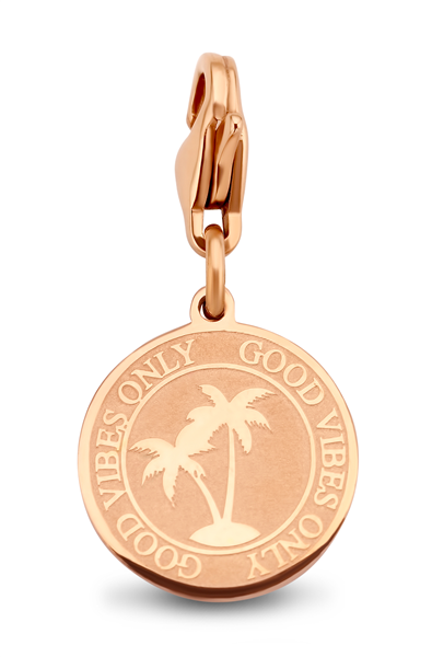CO88 Collection Charms 8CH 00003 Stalen hanger - 15 mm - Bedel - Rond - Palmboom - Roségoudkleurig