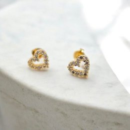 HEART ZIRCONIA – Heart Lobe Earrings with Gold Zirconium