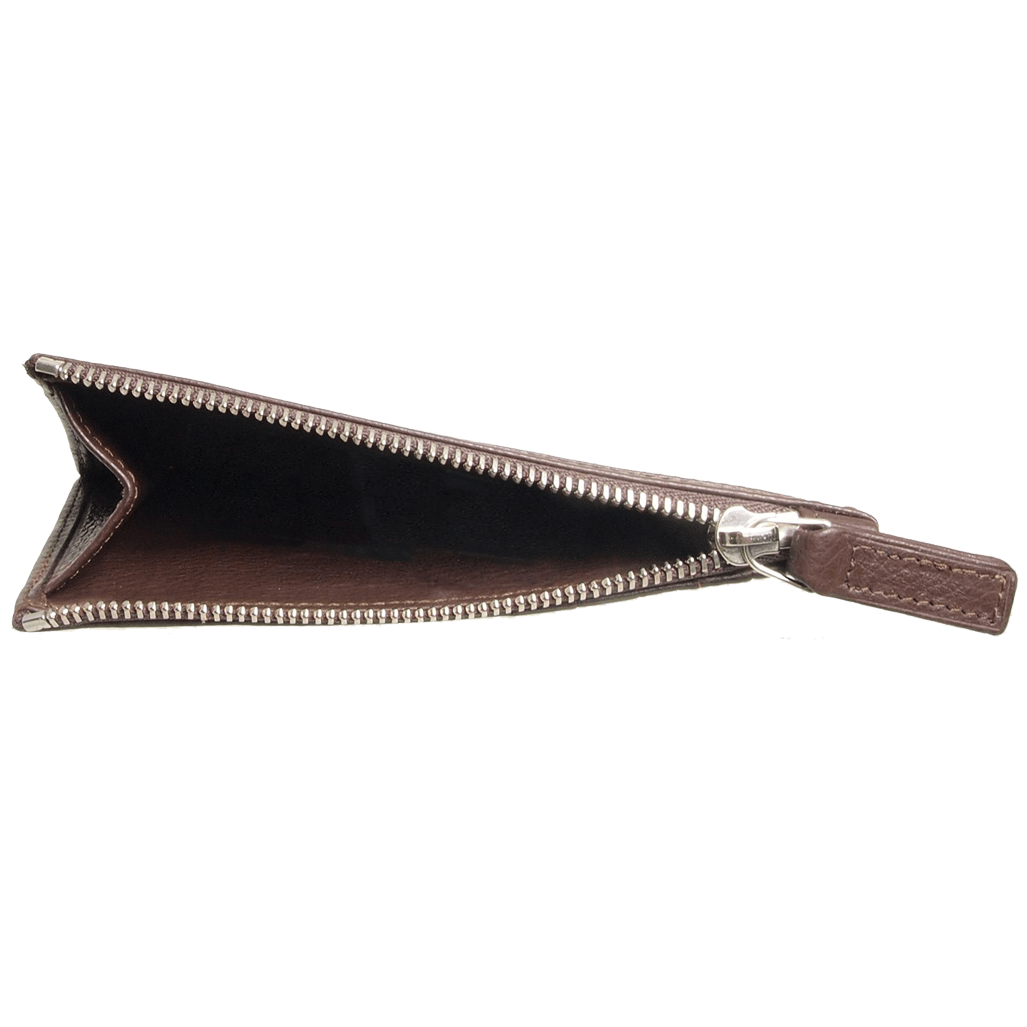 Portefeuille 5 cartes de crédit en cuir grainé avec fermeture éclair marron