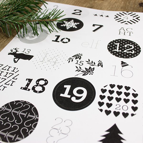Sticker calendrier de l'avent noir / blanc
